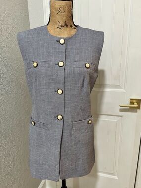 Rachel Zoe Gray Sleeveless Buttoned Long Vest with Gold Buttons